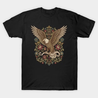 Vintage Bald Eagle With Roses Floral Frame Bird Illustration T-Shirt